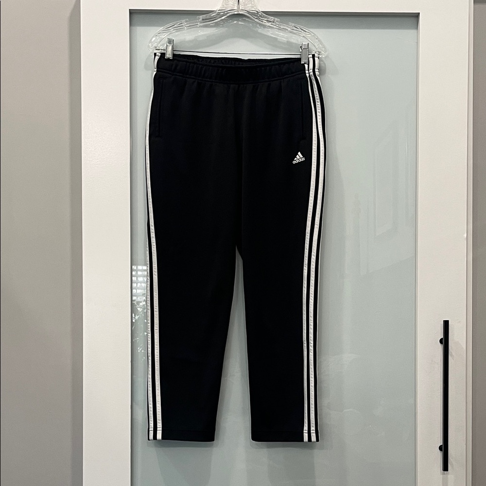 Adidas Black Snap Side Old School Track Pants with White Stripes, Size M